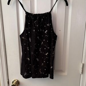 Anthropologie Black Lace Overlay Top